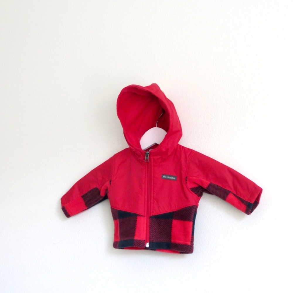 NEW! Baby COLUMBIA Steens Mountain Overlay Hooded Fleece Jacket Red Plaid 3-6 M - Picture 3 of 8
